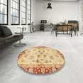 thumbnail image 4 of Ahgly Company Machine Washable Indoor Round Abstract Mustard Yellow Area Rugs, 3' Round, 4 of 7
