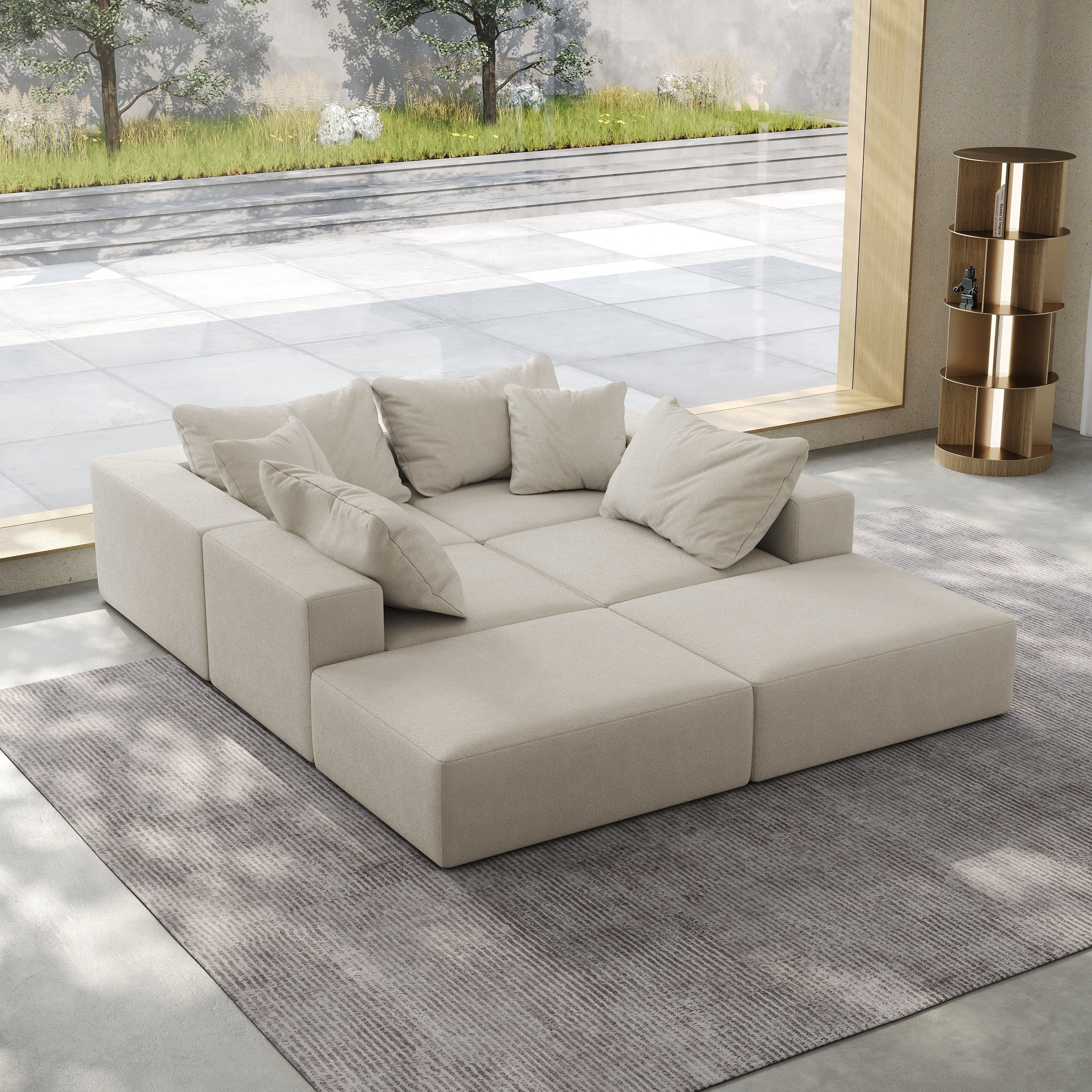 Vinform 162" Modern Upholstered Sectional Sofa with 6 Pillows, Free Combination Sectional Sofa Set for Living Room, Beige