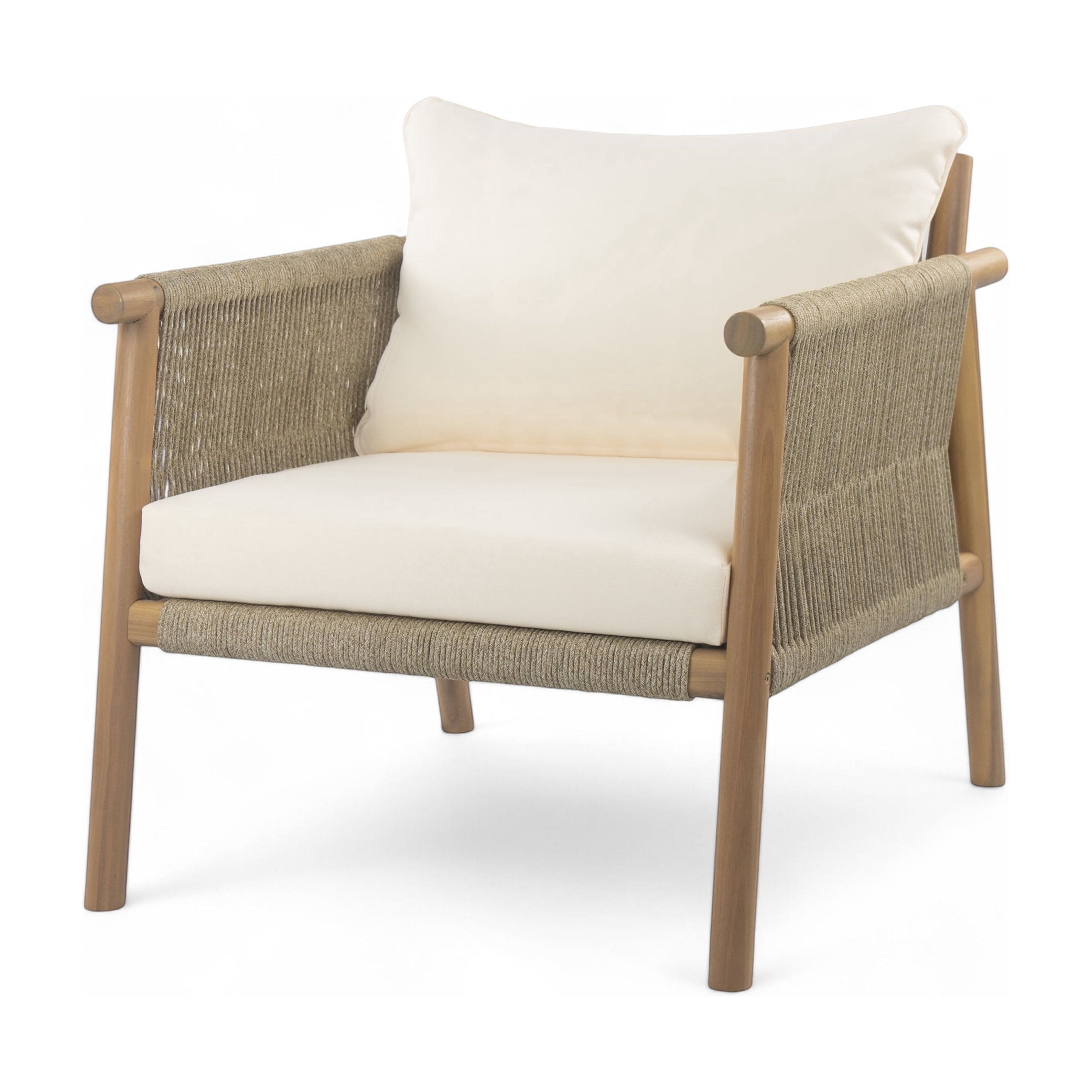 Woven Lounge Chair, 28 Inch Outdoor Chair with Solid Wood Frame for Patio Garden, Teak