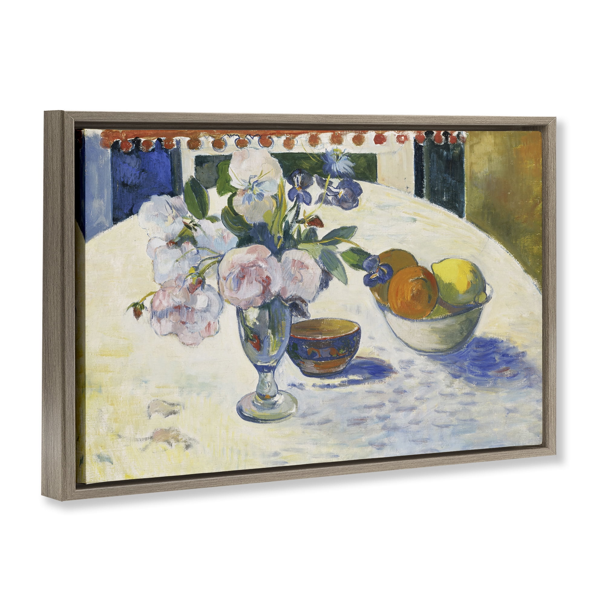 Stupell Industries Classic Gauguin Flowers & Fruit Bowl Food & Beverage Painting Brown Floater Framed Canvas Art Print Wall Art, 31 x 21