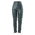 thumbnail image 6 of Women Leather Ruched Low Waist Skinny Pants Stacked Leggings Tights Party E Girl Streetwear Casual Elastic High Waisted Straight Leg Pull On Trousers, 6 of 7