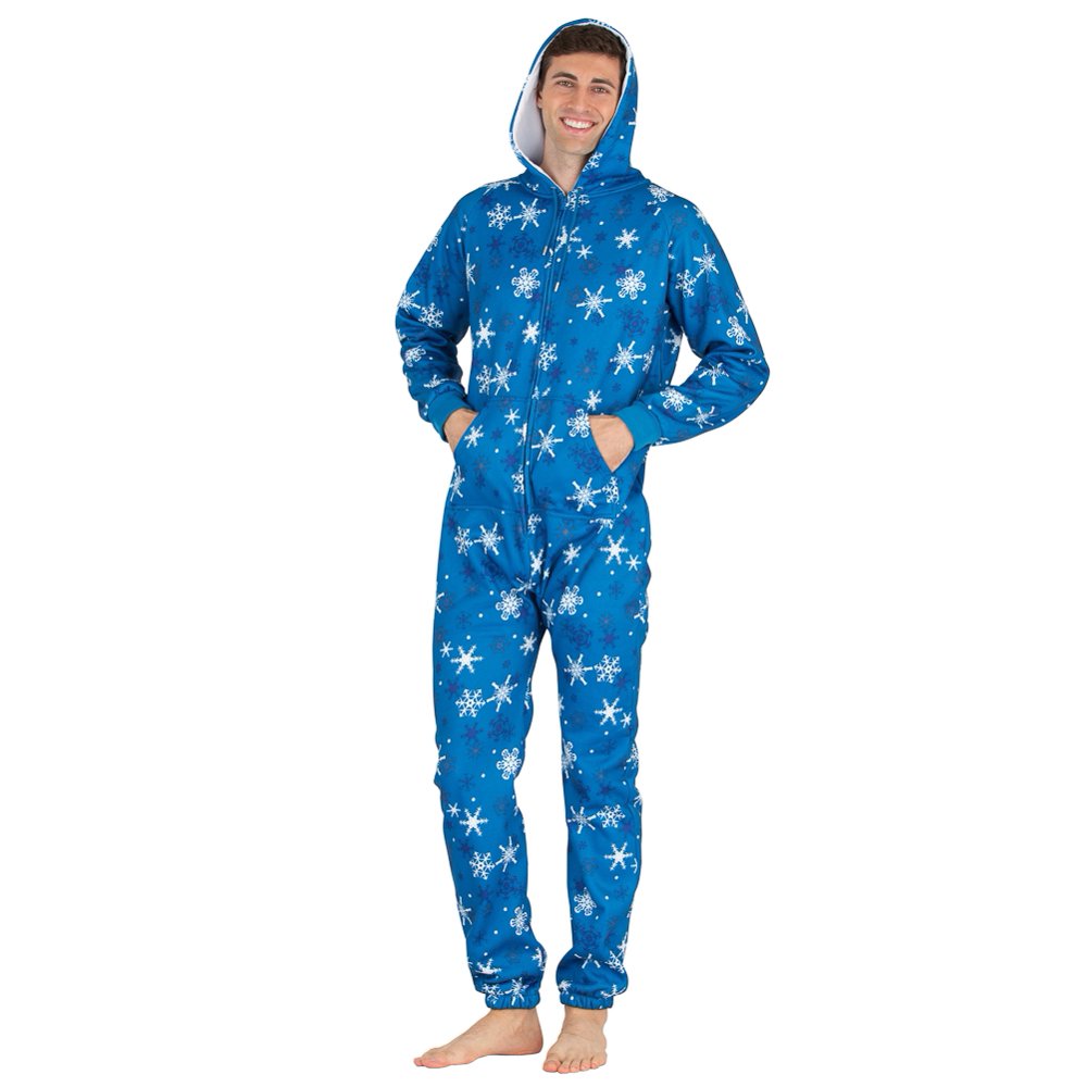 Footed Pajamas Footed Pajamas Blue Snowflake Adult Footless Hoodie