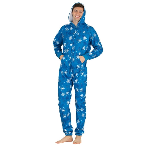 Footed Pajamas - Footed Pajamas - Blue Snowflake Adult Footless Hoodie ...