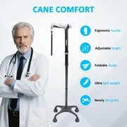 REHAND Quad Canes,Adjustable Lightweight Cne for Walk, Black