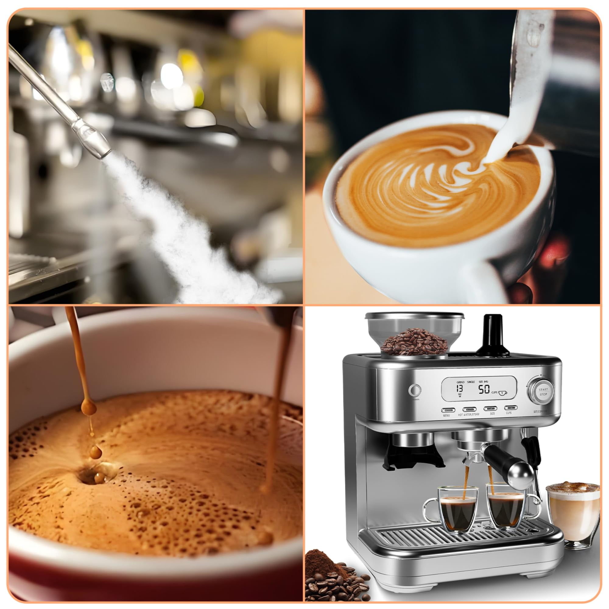 Semi-Automatic Espresso Machine with PID Control & LCD Display - 15 Bar Pump for Latte & Cappuccino - Perfect Gift for Coffee Lovers