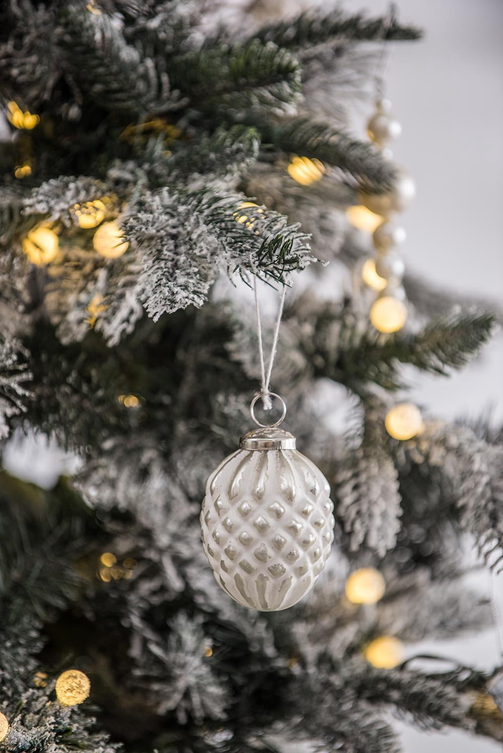 Glass Christmas Ball Ornament with Iron Accent Iridescent Finish Tree Garland Decor