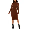 thumbnail image 1 of Crave Fame Robe Pull Midi à Découpe Côtelée pour Juniors, Marron, 1 of 1