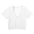 thumbnail image 2 of DuoJiaJ Women's Short Length Fitted V Neck Ribbed High Elasticity Bustier Short Sleeve Top Women's Linen Shirts White S, 2 of 5
