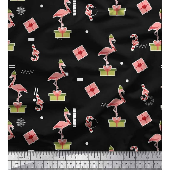 Soimoi Cotton Duck Fabric Gift Box,Candy Stick & Flamingo Bird Printed Fabric 1 Yard 42 Inch Wide