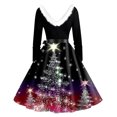 thumbnail image 4 of Women's Fashion V-Neck Casual Slim Christmas Printed Long Sleeve Hair Collar Dresses for Elegant Holiday Events and Parties,Wine,L, 4 of 7