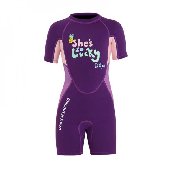 2.5mm Children‘s Swimsuit Cosmetic Short-sleeved Swimsuit Women Thickened Warm Sunscreen Surf Diving Suit Purple M