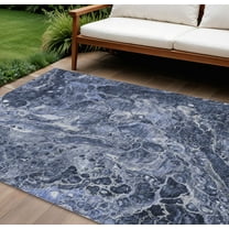 5' X 8' Navy Blue And Gray Abstract Washable Indoor Outdoor Area Rug
