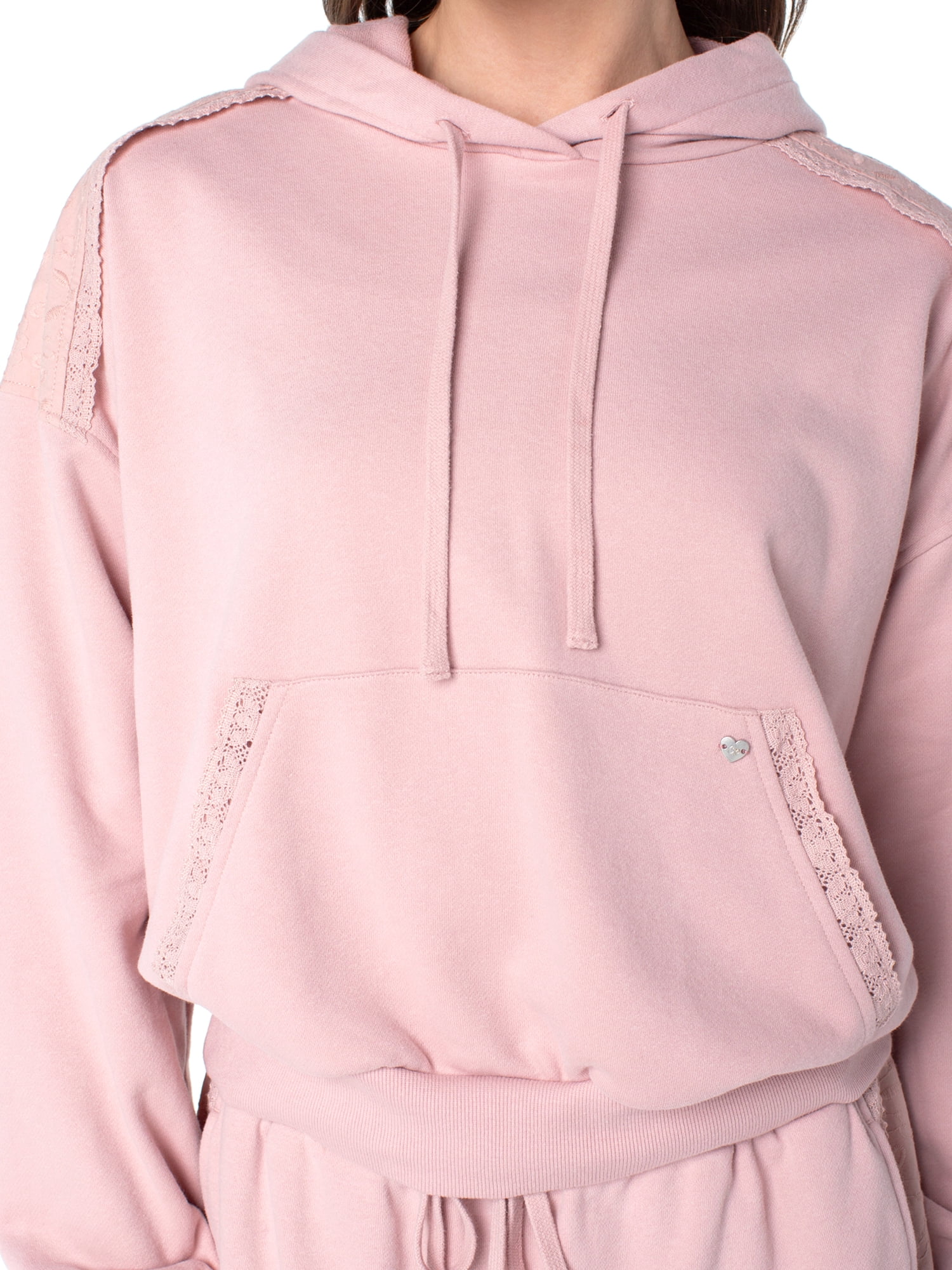 Celebrity Pink Women's and Women's Plus Lace Trim Hoodie Sweatshirt, Sizes XS-4X