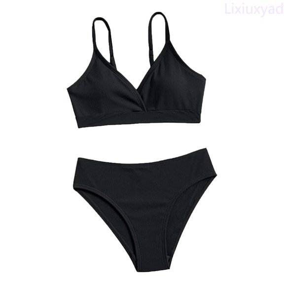 Lixiuxyad Toddler Girl 2 Piece Swimsuit Sport Solid High Waist Bikini Set Swimwear Bathing Suit,Swimwear Sets Sizes 8-10 Years Black