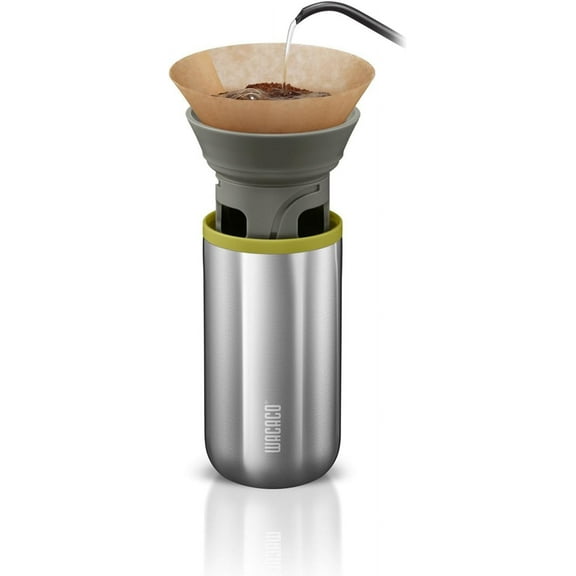 Wacaco Cuppamoka Pour-Over Coffee Maker, Portable Drip Coffee Maker with 10 Cone Paper Filters, Stainless Steel, 10 floz