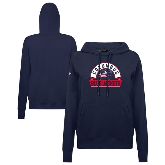 Women's Levelwear Navy Columbus Blue Jackets Adorn Banner Arch Pullover Hoodie