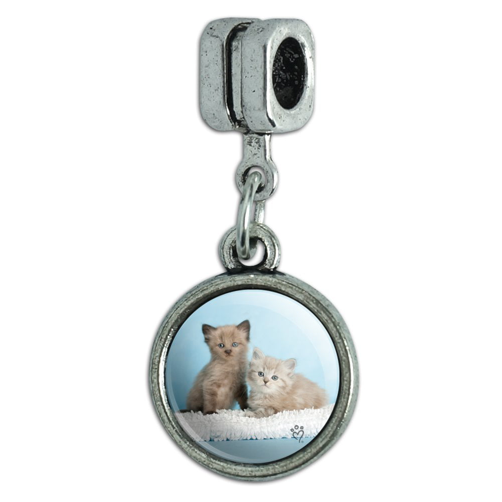 Cat European Bead Silver Feline Kitten Charm For European Charm Bracelets
