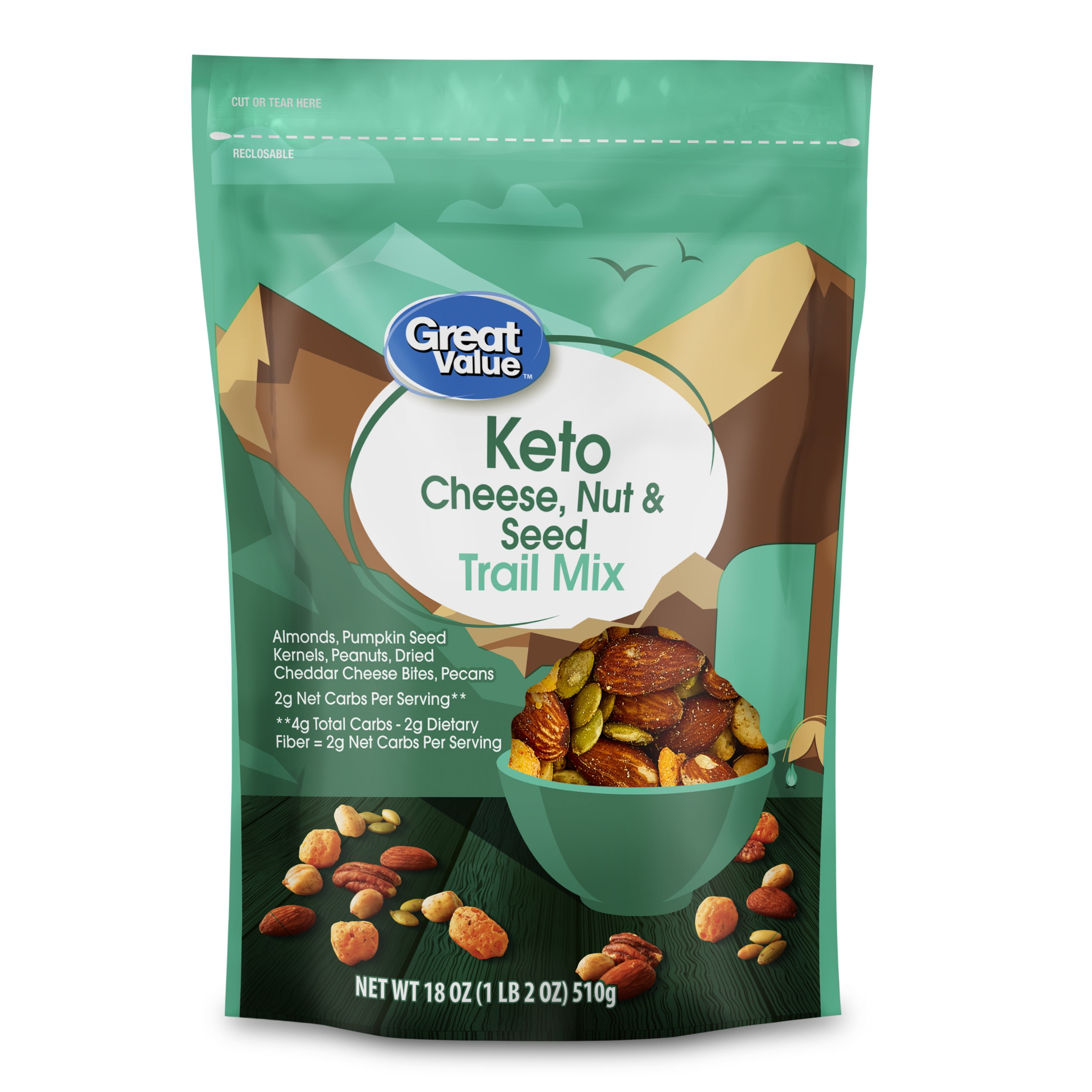 (4 pack) Great Value Keto Cheese, Nut, and Seed Trail Mix, 18 oz Bag