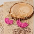 thumbnail image 3 of Raffia Hoop Earrings for Women Girls Fun Boho Summer Beach Earrings Lightweight Handmade Straw Wicker Rattan Dangle Earrings Statement Geometric Round Drop Earrings, 3 of 5