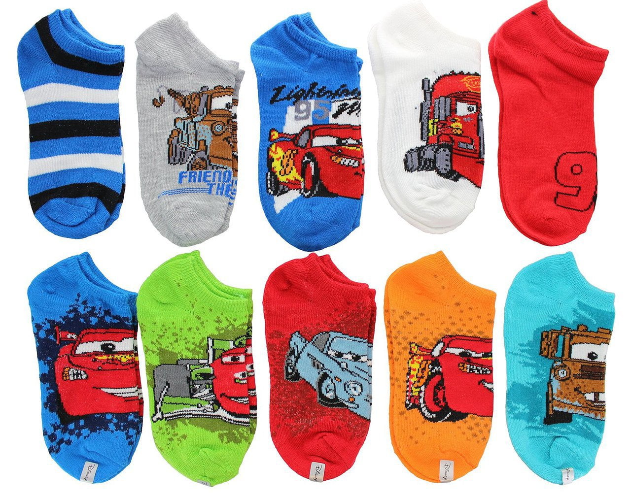Disney Cars 10Pack Boys Socks Size 56.5