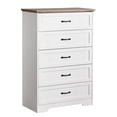 thumbnail image 3 of Homhougo Dresser for Bedroom with 5 Drawers, Tall Wood Drawer Dresser Chest of Drawers for Closet, Living Room, Hallway, Nursery, Kids Bedroom, White + Brown, 3 of 13