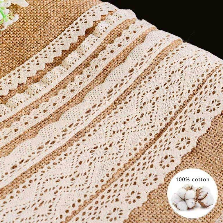 Vintage Lace Trim, Crochet Lace Ribbon, Sewing Lace Trim by The Yard,  Assorted Eyelet Lace Trim Fabric Crafts, Approx 33 Yards (Beige)