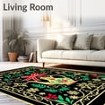 thumbnail image 2 of ODIKA 5'x7' Machine Washable Non-Slip Area Rug, Christmas Kettle Art with Festive Ribbon and Evergreen Sprigs High Traffic Rug, Black, 647356, 2 of 7