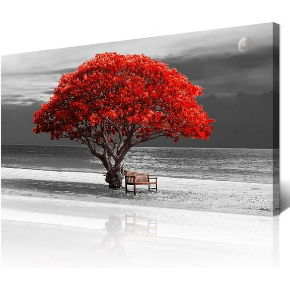 Aaheei Canvas Wall Art For Living Room Wall Decorations For Bedroom Office Wall Decor Black And White Wall Paintings Red Trees Landscape Wall Pictures Artwork Home Decor Mural