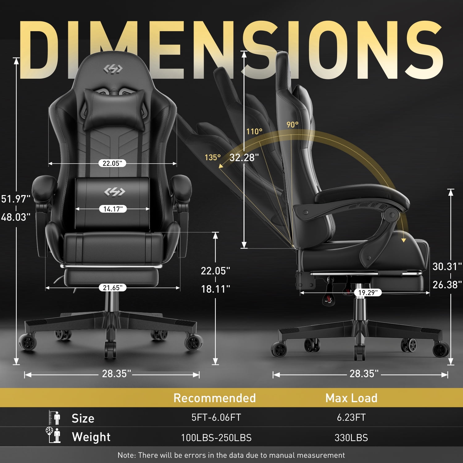 HLDIRECT Ergonomic High Back Gaming Chair with Pocket Spring Cushion, Game Chair with Footrest & Lumbar Massage, Gamer Chair, Computer Chair for Adults, Black