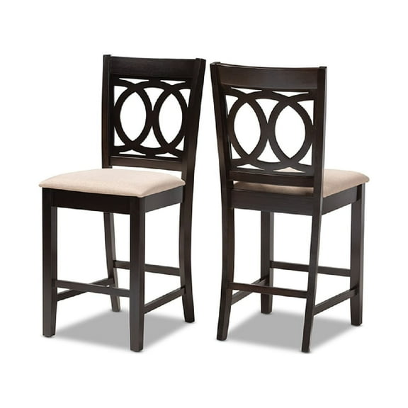Baxton Studio Lenoir Modern and Contemporary Sand Fabric Upholstered Espresso Brown Finished Wood Counter Height Pub