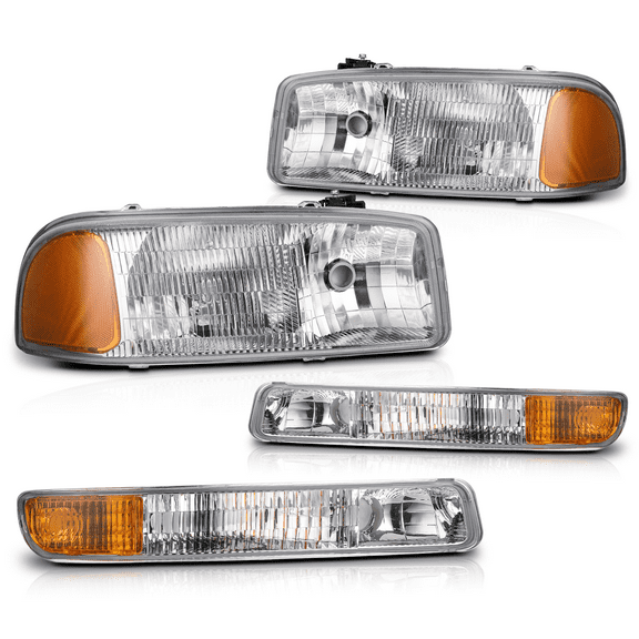 Magshion Headlights Assembly Replacement for 1999-2007 GMC Sierra Pickup, Chrome Housing Crystal Clear Lens Amber Reflector