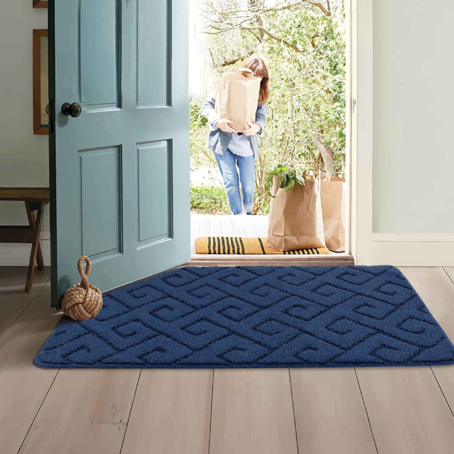 Walensee Indoor Doormat, Front Door Mat for Entrance (20x32 Navy Blue)  Machine Washable Entryway Rug, Non Slip Trapper Door Rugs Absorbent Dirt  Low Profile Shoes Scraper Inside Floor Mats for Entry 