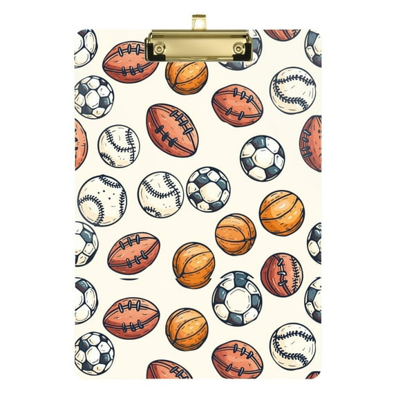 Plastic Clipboard Acrylic Hanging Clip Board with Gold Low Profile Office School Supplies 12.5x9 Rugby Baseball Soccer Basketball