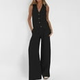 thumbnail image 2 of Women's 2 Piece Casual Snow Pants Womens Bib Overalls Outfits Womens Button Sleeveless Pant Suits for Women Dressy Wedding Guest Vest Shirt Straight Wide Leg Trousers with, 2 of 5