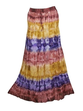 Mogul Womens Gypsy Maxi Skirts Cotton Gauze Tie Dye A-line Flare Long Skirt S/M
