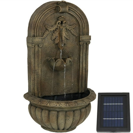 Sunnydaze 27 H Solar-Powered Polystone Florence Outdoor Wall-Mount Water Fountain Florentine Stone Finish