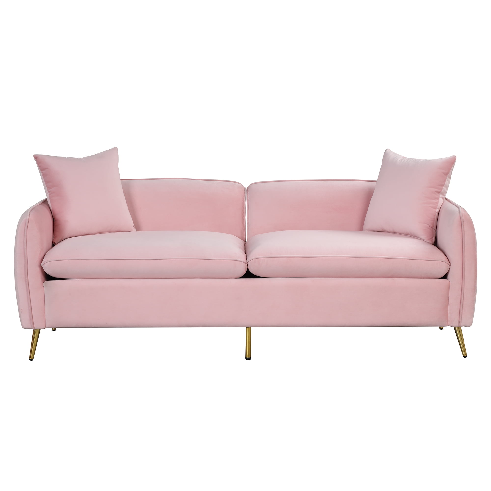 Aukfa 77.5" Modern Velvet Sofa for Living Room Furniture Set Apartment - 2 Pillows - Pink