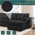 thumbnail image 4 of JERFIT Modern U-Shaped Sectional Sofa with Chaise Lounge, Black Corduroy Fabric for Large Living Room, Includes Throw Pillows, 4 of 10