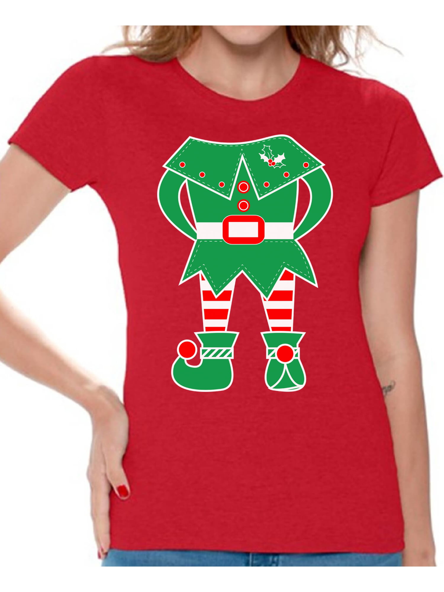 Womens Merry Christmas T Shirt Elf T-Shirt Santa Hat Vintage Gift Tee Very Merry
