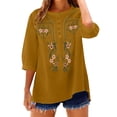 thumbnail image 4 of Womens Tops 100% Cotton Embroidered 3/4 Sleeve Boho Lightweight Tunic with Button Front, 4 of 6