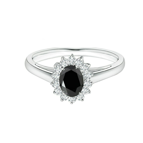 Princess Diana Inspired Oval 1 Ctw Black Spinel 925 Sterling Silver Women Wedding Ring