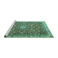 thumbnail image 2 of Ahgly Company Machine Washable Indoor Square Medallion Turquoise Blue Traditional Area Rugs, 7' Square, 2 of 4