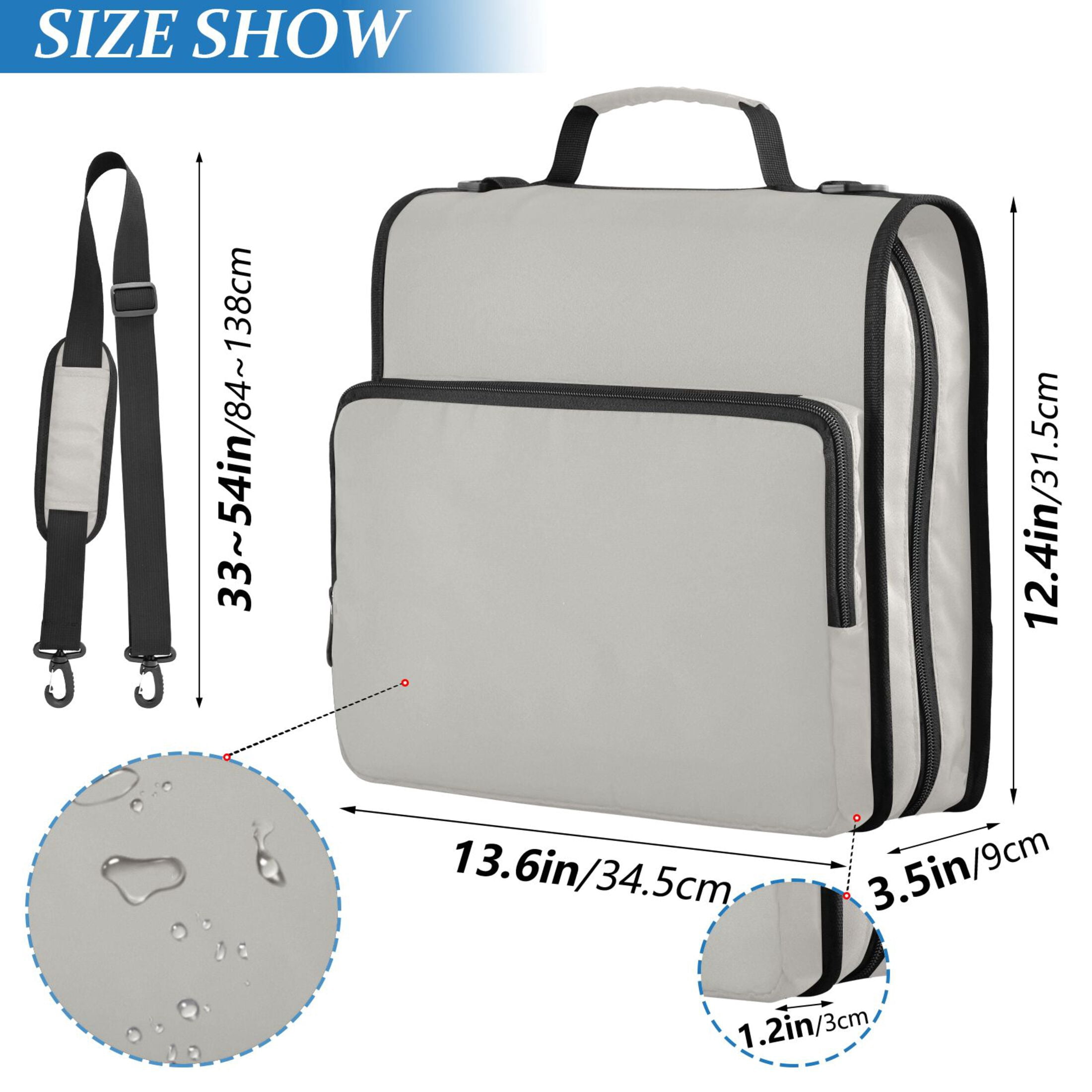 3 Ring Zipper Binder with Shoulder Strap Waterproof Trapper Keeper 2 Inch D-Ring 500 Sheets Capacity Grey