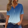 thumbnail image 2 of New Summer Arrivals Olyvenn Summer Tops for Women 2025 Button V Neck Boho Short Sleeve Gradient Ribbed Shirts Casual Loose Comfy Tunic Trendy Pullover Blue XXXL, 2 of 5