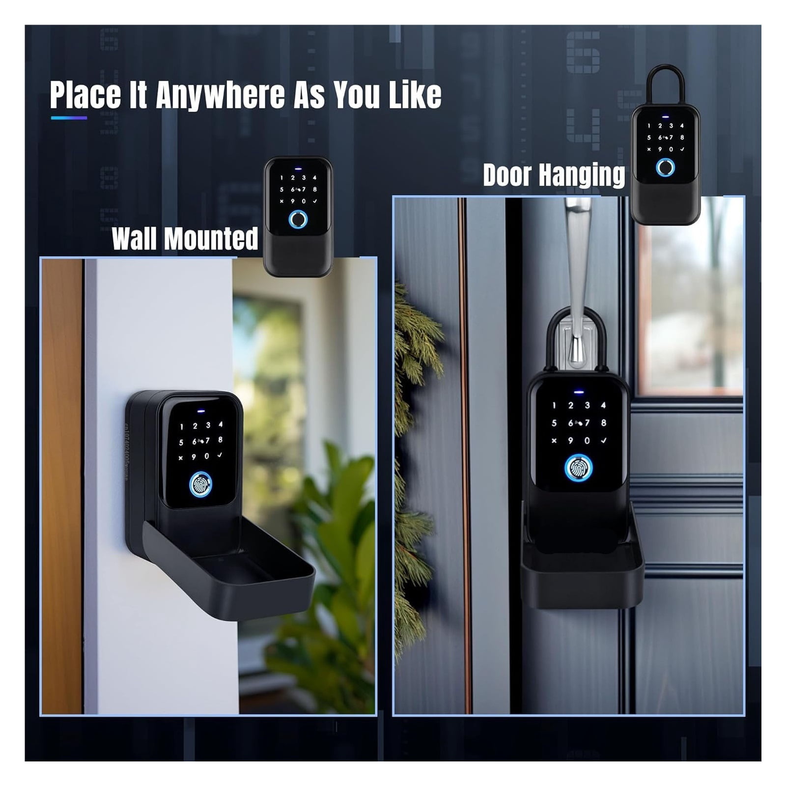 Smart Key Lock Box Fingerprint Control Passcode Access Card Bluetooth Unlock ,House, Apartment, Office Key Storage