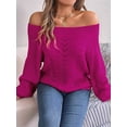 thumbnail image 4 of Crochet Tops for Women Off the Shoulder Sweaters Summer Long Sleeve Hollow Out Knit Beach Clothes Rose Red M, 4 of 9