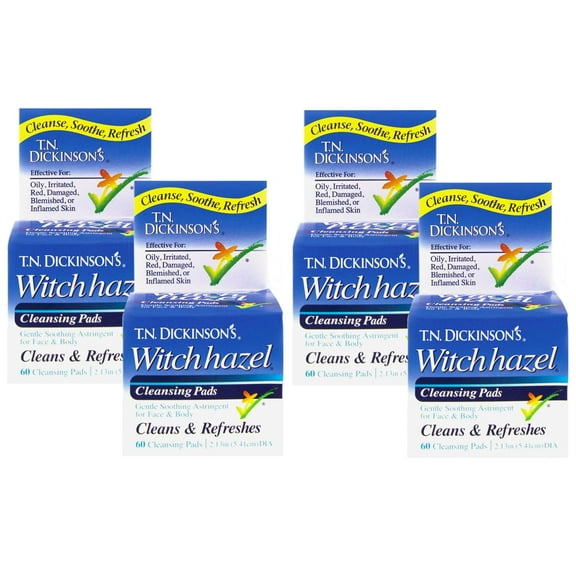 T.N. Dickinson's Witch Hazel Astringent Cleansing Pads For Face & Body 60 Count - Pack of 4