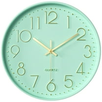 REGALWOVEN Simple Wall Clock, Big Number, Silent Non-Ticking Modern Battery Operated, Classic Analog Clocks Decorative for Home Green 12 x 12 x 1.8 Inch