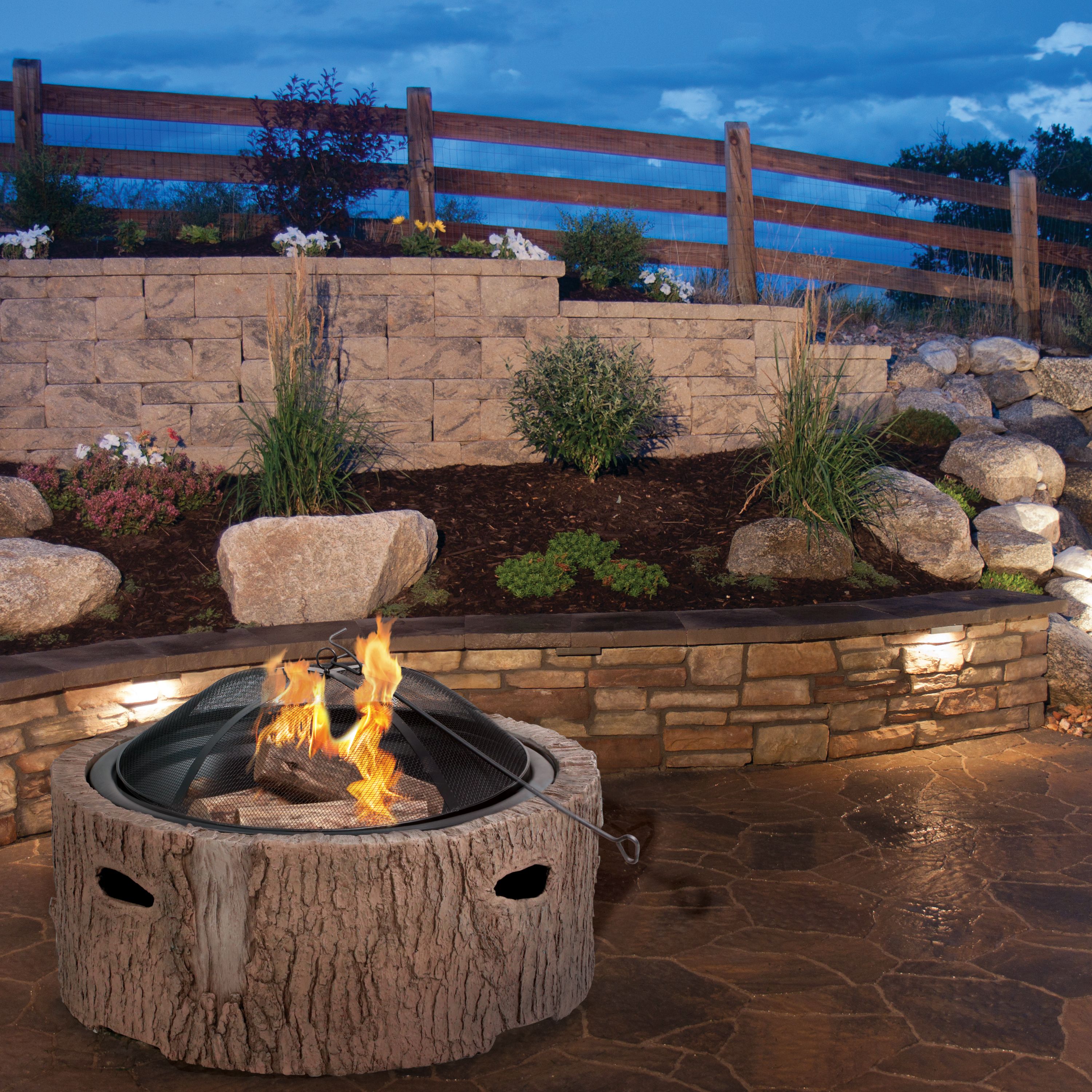 Martha Stewart MTS-FP35-FB 35 in. Cast Stone, Wood Burning Fire Pit with 26 in. Mesh Spark Guard Screen, Log Poker, Faux Bois - image 3 of 5