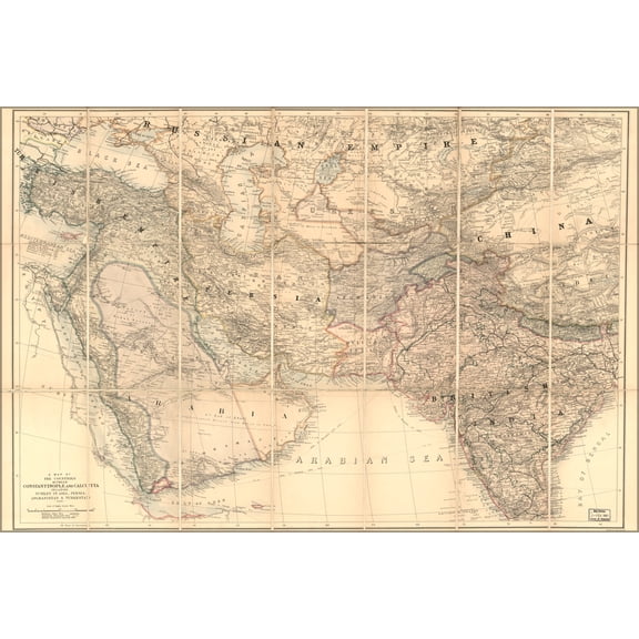 24"x36" Gallery Poster, map of Turkey Persia iraq iran india arabia 1885